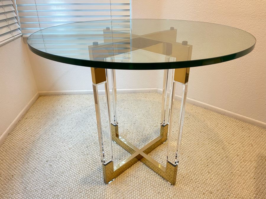 Lucite And Brass Side Table 3’R X 29H