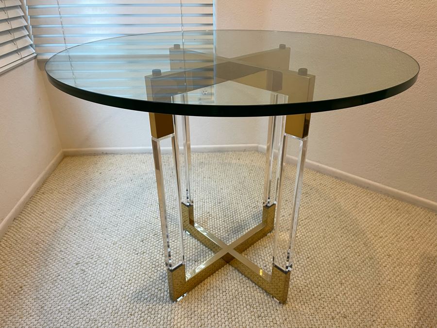 Lucite And Brass Side Table 3’R X 29H [Photo 2]