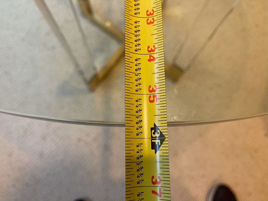 Lucite And Brass Side Table 3’R X 29H [Photo 7]