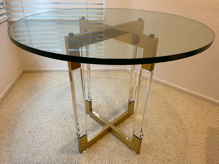 Lucite And Brass Side Table 3’R X 29H [Photo 6]