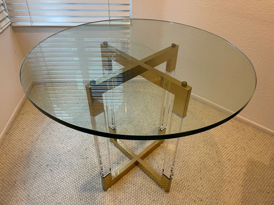 Lucite And Brass Side Table 3’R X 29H [Photo 5]