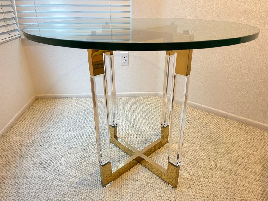 Lucite And Brass Side Table 3’R X 29H [Photo 3]