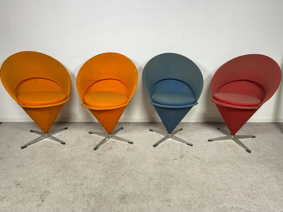 Four Mid-Century Modern Verner Panton Cone Chairs (Needs New Upholstery / Foam) [Photo 1]