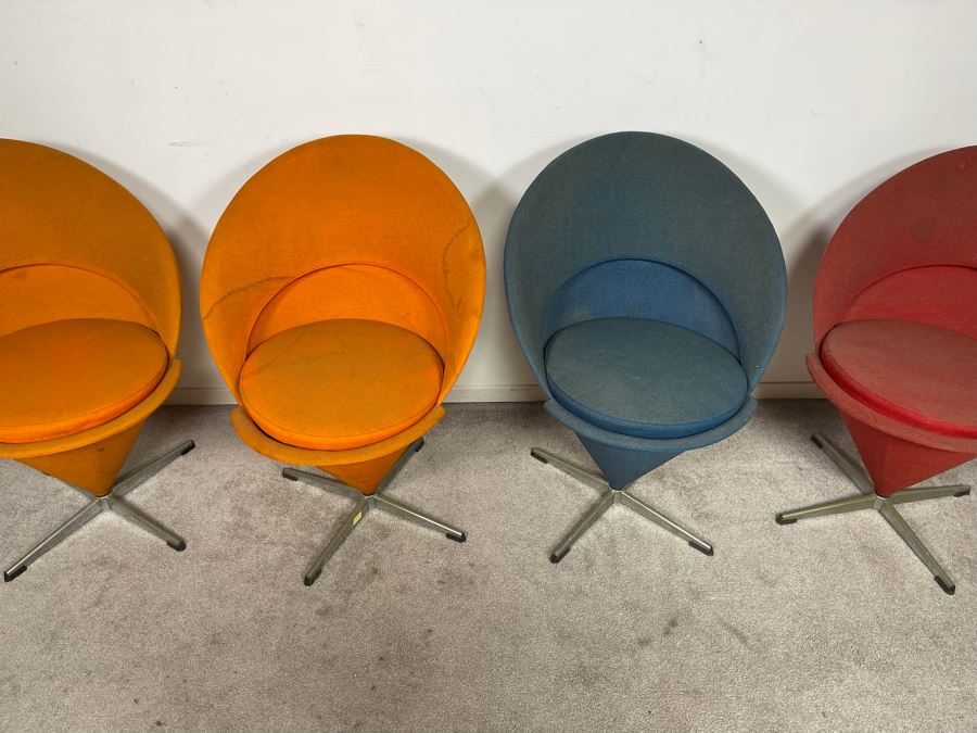 Four Mid-Century Modern Verner Panton Cone Chairs (Needs New Upholstery / Foam) [Photo 5]
