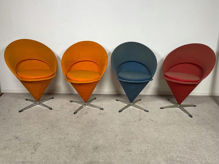 Four Mid-Century Modern Verner Panton Cone Chairs (Needs New Upholstery / Foam) [Photo 3]