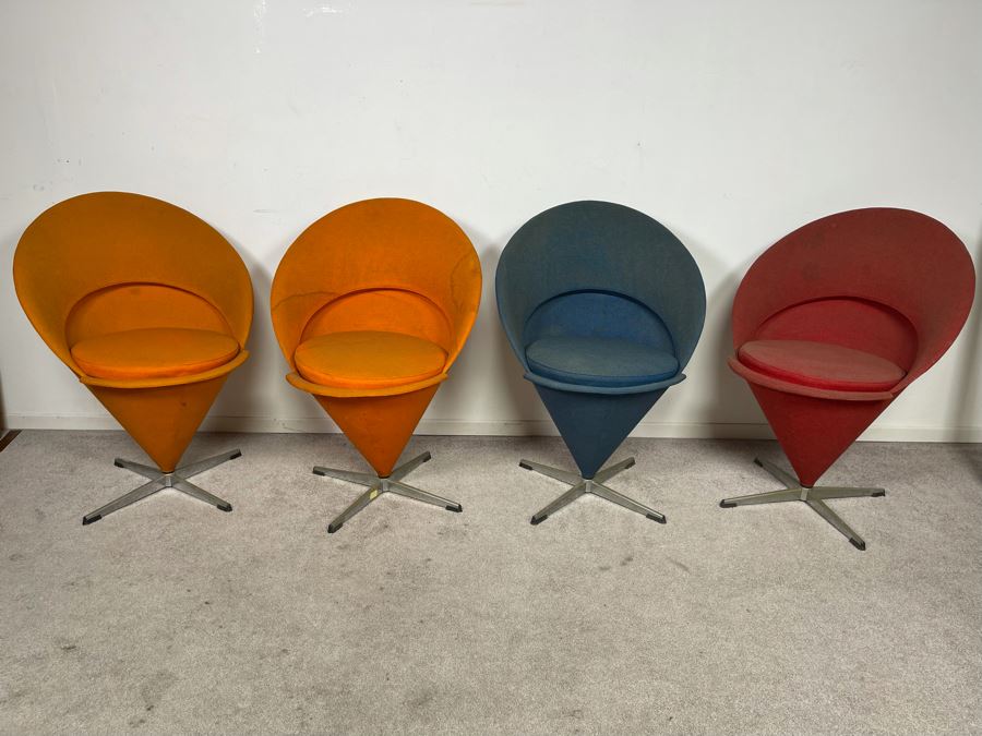 Four Mid-Century Modern Verner Panton Cone Chairs (Needs New Upholstery / Foam) [Photo 2]