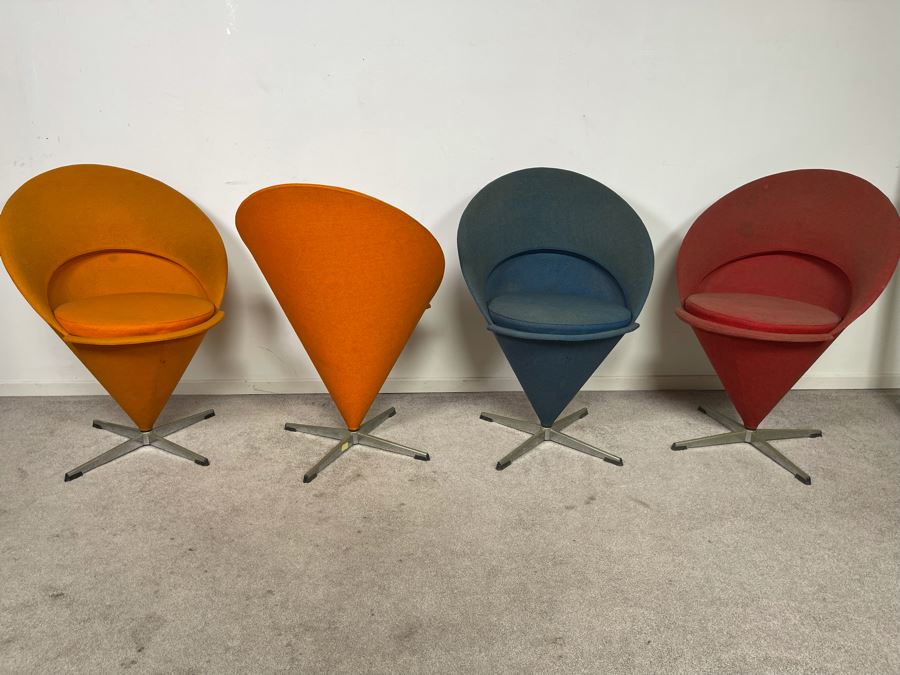 Four Mid-Century Modern Verner Panton Cone Chairs (Needs New Upholstery / Foam) [Photo 7]