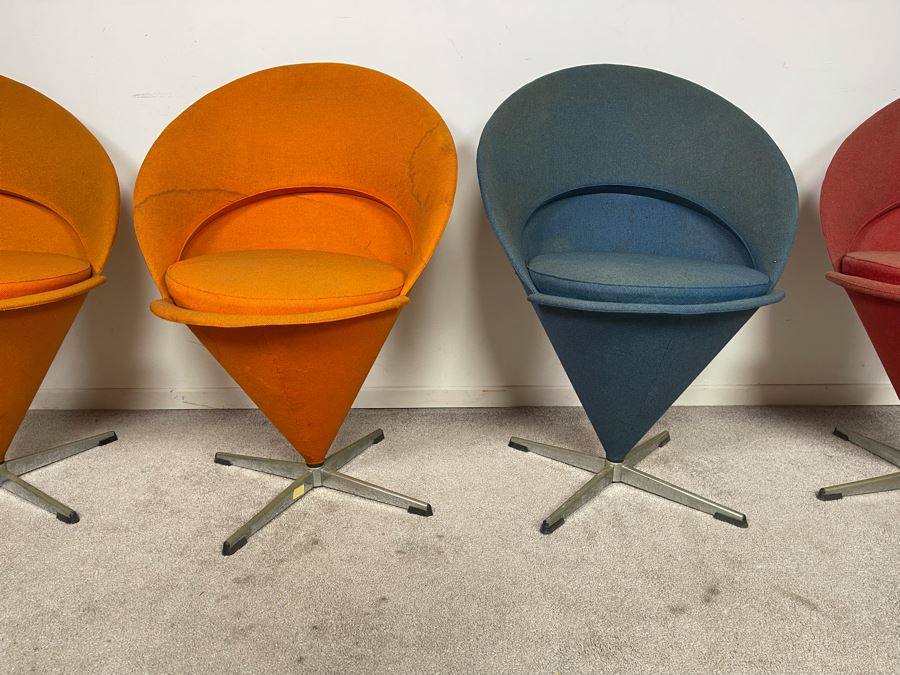 Four Mid-Century Modern Verner Panton Cone Chairs (Needs New Upholstery / Foam) [Photo 4]