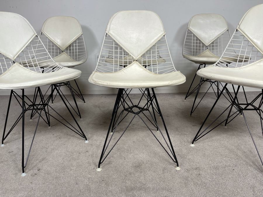 Set Of Six Early Charles & Ray Eames DKR Wire Bikini Chairs By Knoll In White [Photo 10]
