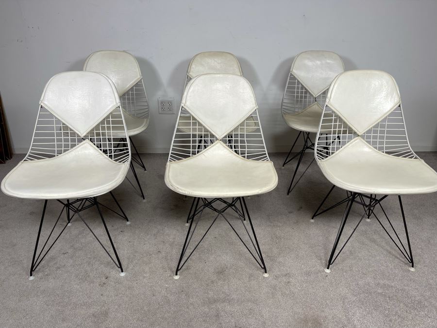 Set Of Six Early Charles & Ray Eames DKR Wire Bikini Chairs By Knoll In White [Photo 3]