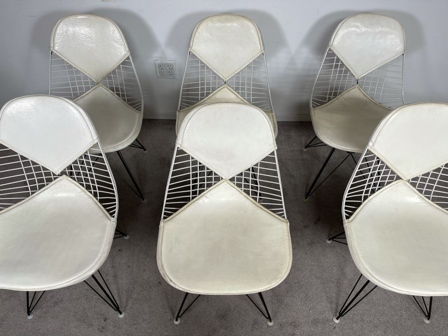 Set Of Six Early Charles & Ray Eames DKR Wire Bikini Chairs By Knoll In White [Photo 8]