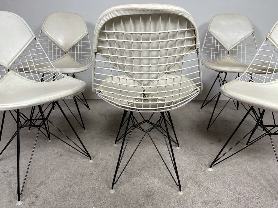 Set Of Six Early Charles & Ray Eames DKR Wire Bikini Chairs By Knoll In White [Photo 11]