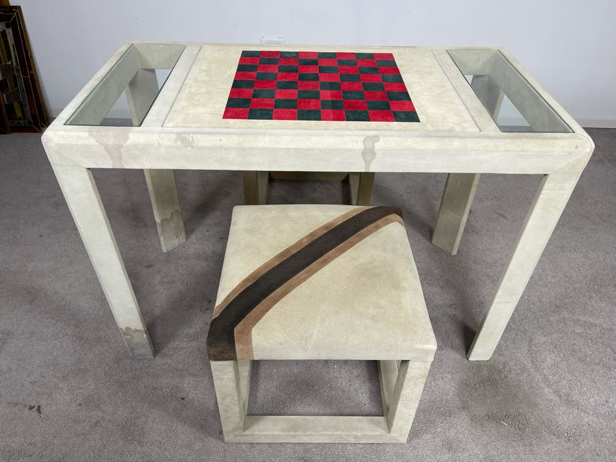 Karl Springer Game Table (Backgammon / Checkers) 43W X 23D X 29.5H With Pair Of Karl Springer Stools [Photo 4]