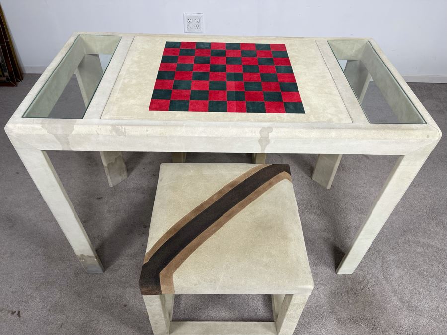 Karl Springer Game Table (Backgammon / Checkers) 43W X 23D X 29.5H With Pair Of Karl Springer Stools [Photo 3]