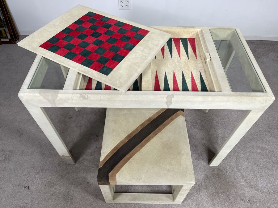Karl Springer Game Table (Backgammon / Checkers) 43W X 23D X 29.5H With Pair Of Karl Springer Stools [Photo 7]