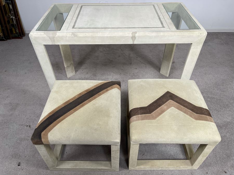 Karl Springer Game Table (Backgammon / Checkers) 43W X 23D X 29.5H With Pair Of Karl Springer Stools [Photo 2]