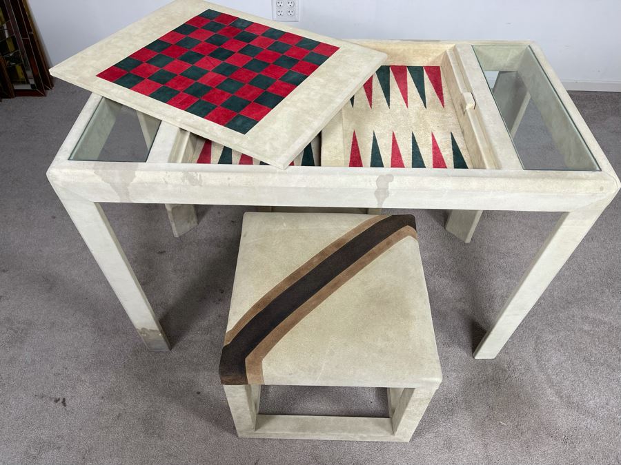 Karl Springer Game Table (Backgammon / Checkers) 43W X 23D X 29.5H With Pair Of Karl Springer Stools