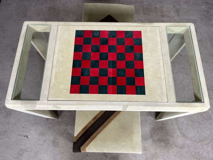 Karl Springer Game Table (Backgammon / Checkers) 43W X 23D X 29.5H With Pair Of Karl Springer Stools [Photo 5]