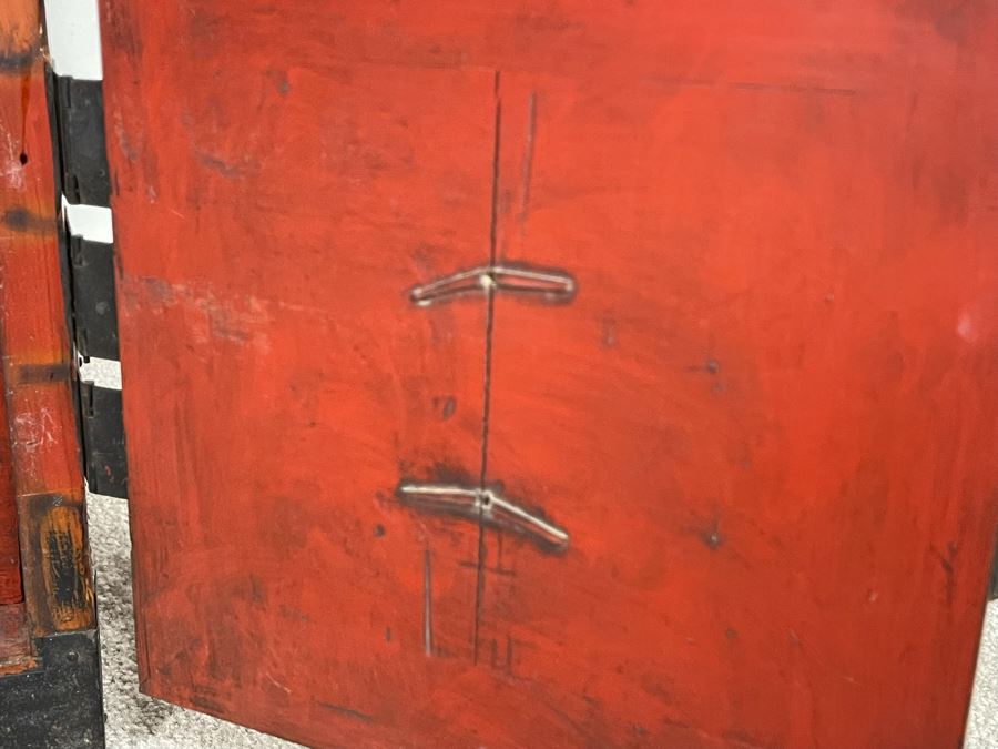 Old Red Lacquered Wooden Japanese Tansu Chest 29W X 15D X 30H [Photo 6]