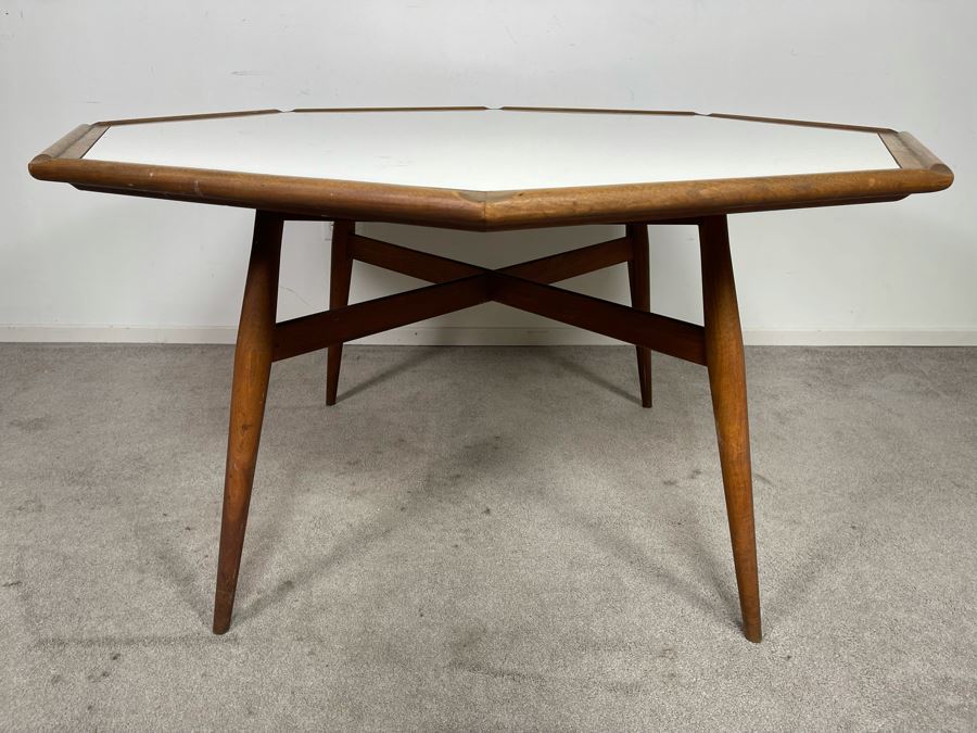 Mid-Century Modern 8-Sided Table (Brown Saltman?) 55W X 29H [Photo 4]