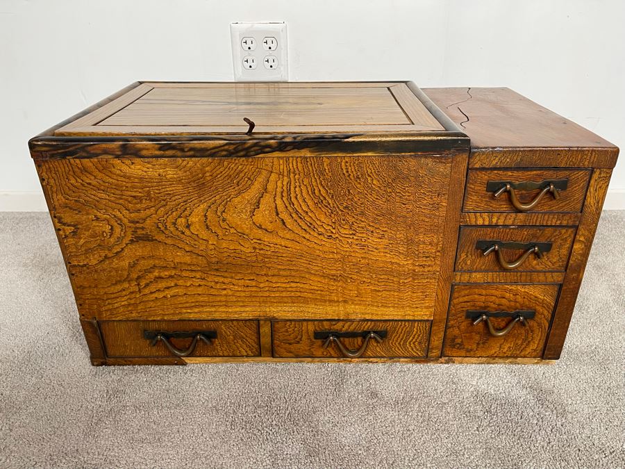 Old Japanese Carved Wood Hibachi (Trim On Bottom Needs Repair - See Photos) 28W X 15D X 15H [Photo 1]