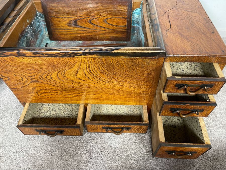 Old Japanese Carved Wood Hibachi (Trim On Bottom Needs Repair - See Photos) 28W X 15D X 15H [Photo 8]