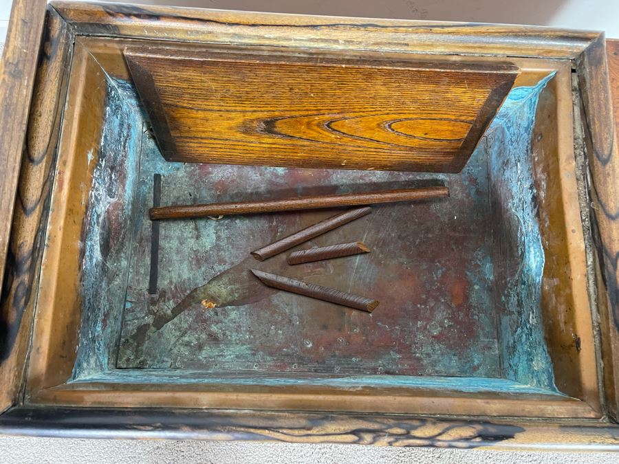 Old Japanese Carved Wood Hibachi (Trim On Bottom Needs Repair - See Photos) 28W X 15D X 15H [Photo 6]