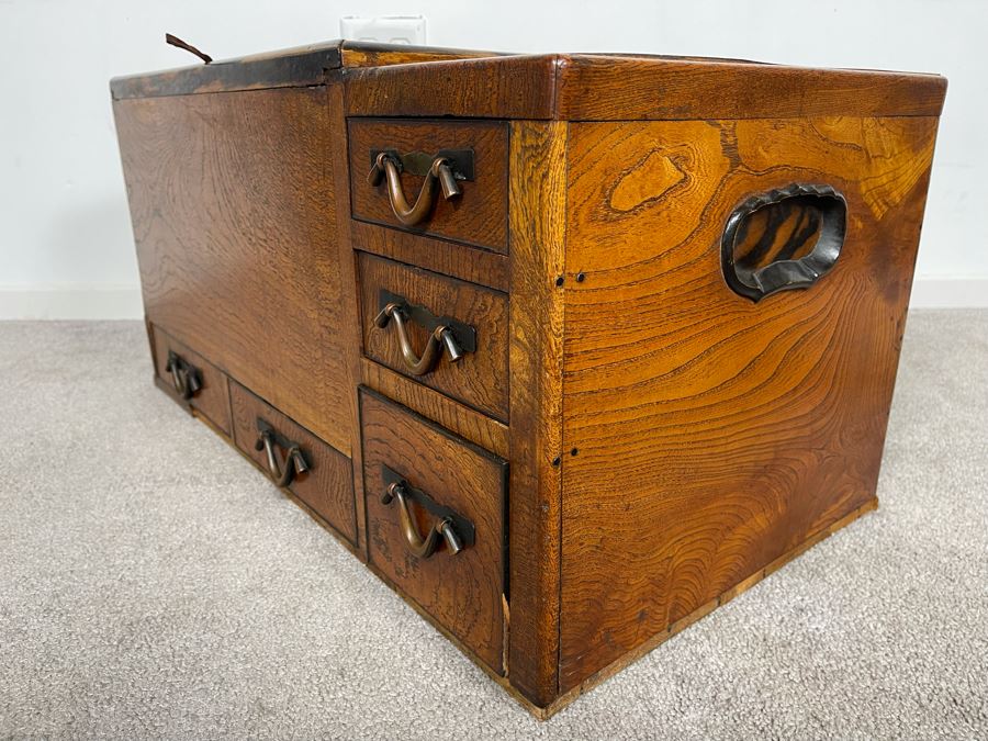 Old Japanese Carved Wood Hibachi (Trim On Bottom Needs Repair - See Photos) 28W X 15D X 15H [Photo 9]