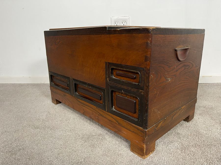 Old Japanese Carved Wood Hibachi 23.5W X 14D X 15H [Photo 8]