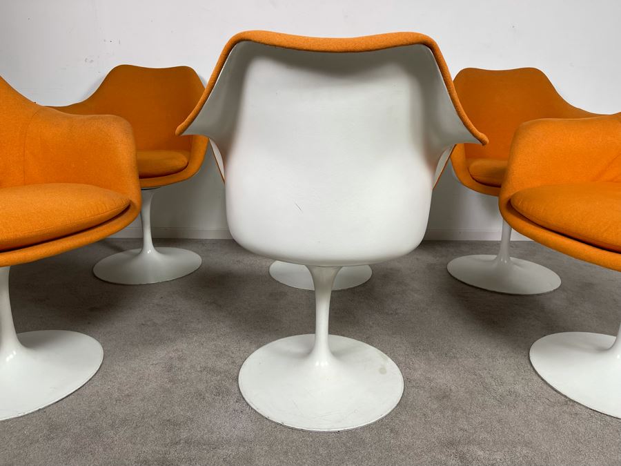 CORRECTED - Set Of Six Vintage Eero Saarinen For Knoll Tulip Arm Chairs BR50 Fully Upholstered In Orange [Photo 8]