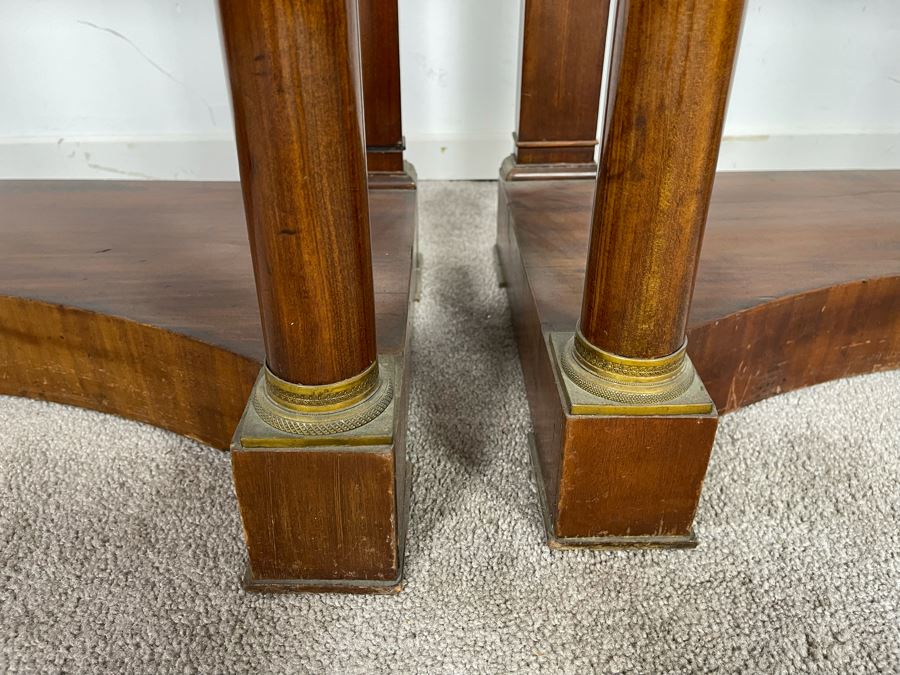 Pair Of French Empire Style Mahogany And Marble Top Console Tables With Brass Ormolu Mounts 31.5W X 17D X 32.5H [Photo 11]