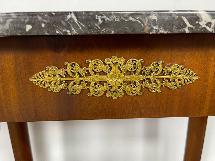 Pair Of French Empire Style Mahogany And Marble Top Console Tables With Brass Ormolu Mounts 31.5W X 17D X 32.5H [Photo 8]