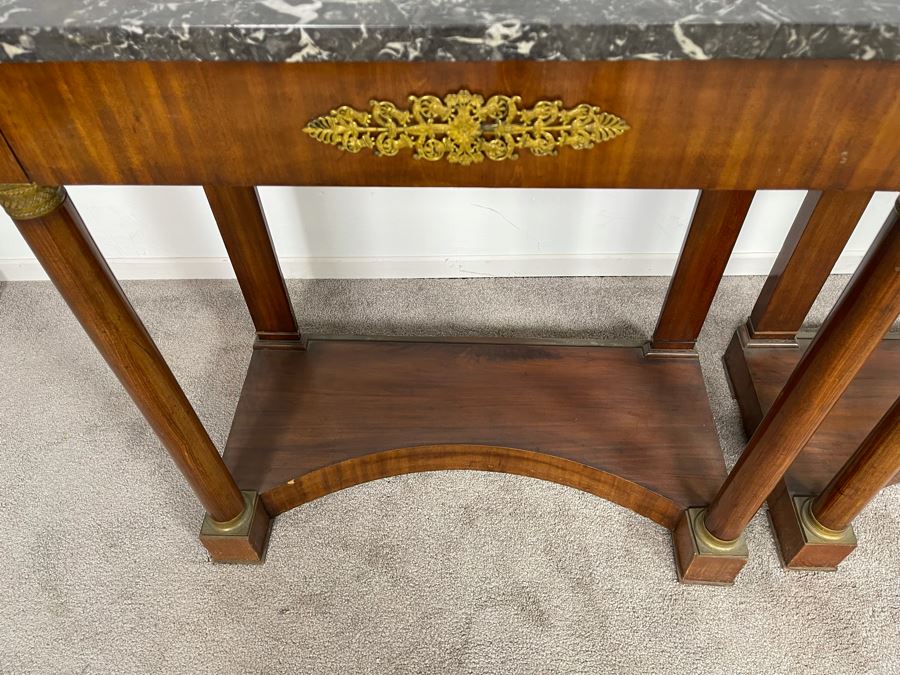 Pair Of French Empire Style Mahogany And Marble Top Console Tables With Brass Ormolu Mounts 31.5W X 17D X 32.5H [Photo 13]