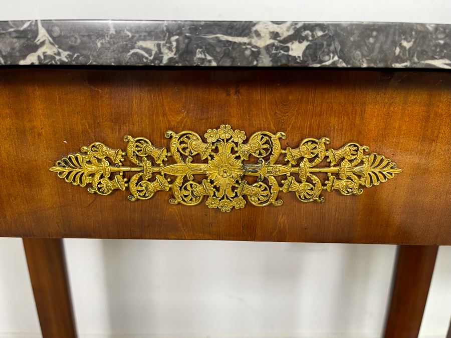 Pair Of French Empire Style Mahogany And Marble Top Console Tables With Brass Ormolu Mounts 31.5W X 17D X 32.5H [Photo 9]