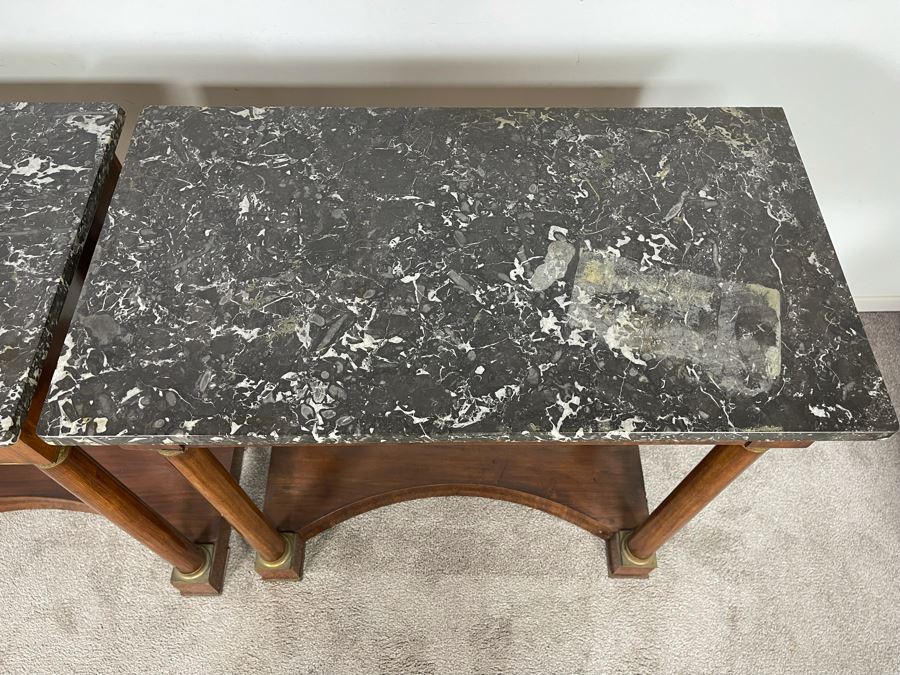 Pair Of French Empire Style Mahogany And Marble Top Console Tables With Brass Ormolu Mounts 31.5W X 17D X 32.5H [Photo 7]