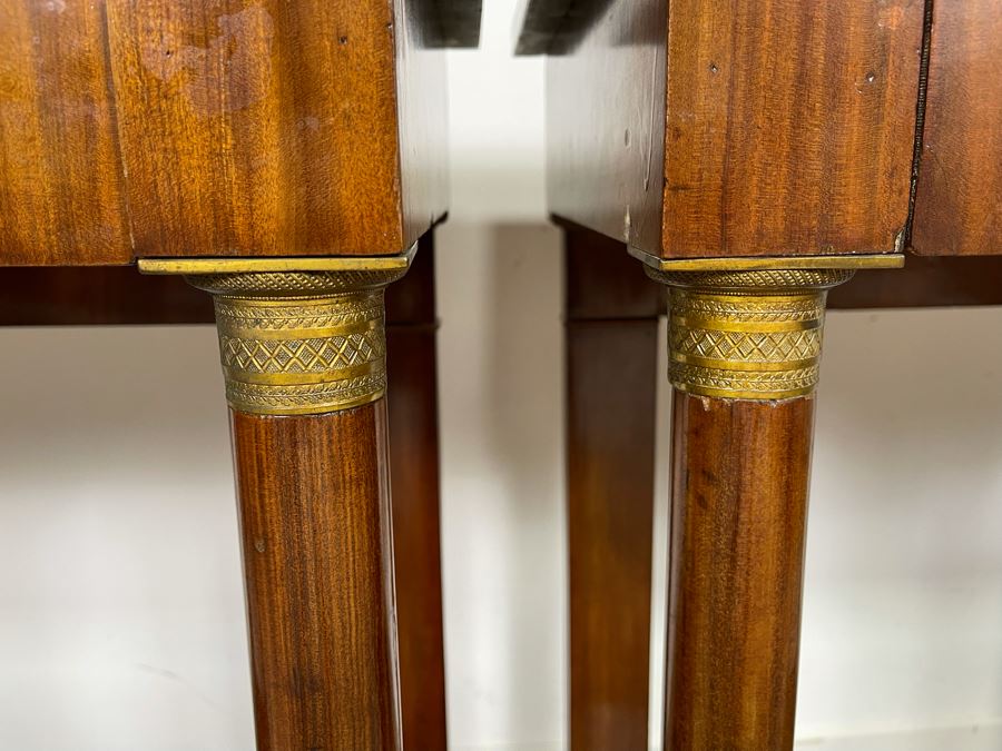 Pair Of French Empire Style Mahogany And Marble Top Console Tables With Brass Ormolu Mounts 31.5W X 17D X 32.5H [Photo 10]