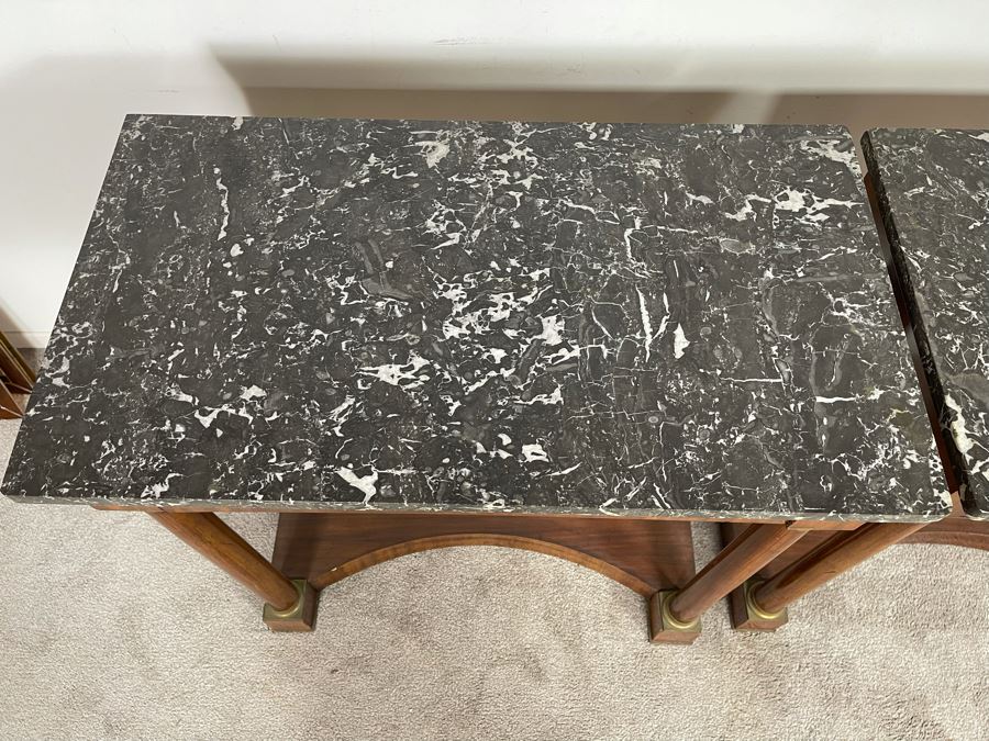 Pair Of French Empire Style Mahogany And Marble Top Console Tables With Brass Ormolu Mounts 31.5W X 17D X 32.5H [Photo 6]