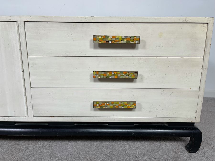 Mid-Century Modern James Mont Style Wooden Credenza With Mosaic Pulls 60W X 20D X 20H [Photo 8]