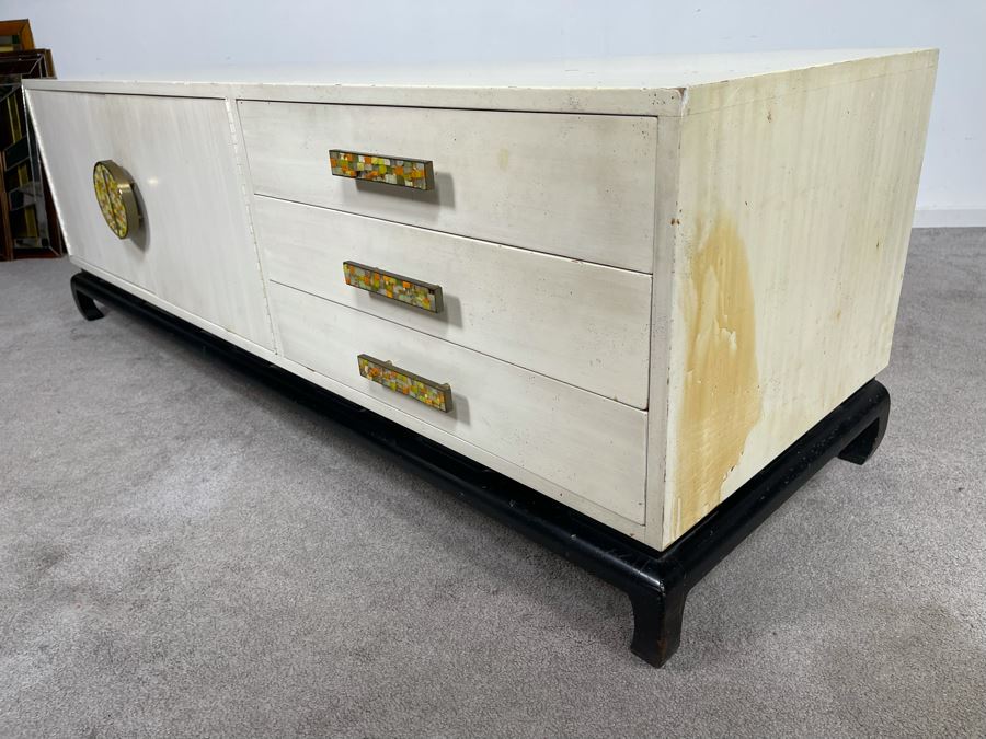 Mid-Century Modern James Mont Style Wooden Credenza With Mosaic Pulls 60W X 20D X 20H [Photo 14]