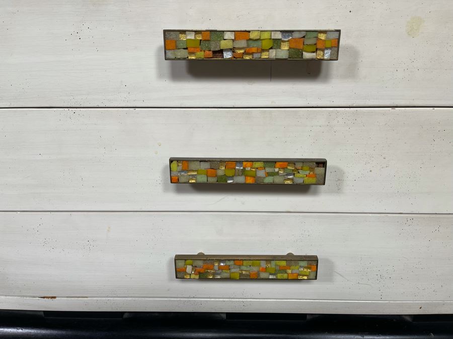 Mid-Century Modern James Mont Style Wooden Credenza With Mosaic Pulls 60W X 20D X 20H [Photo 9]