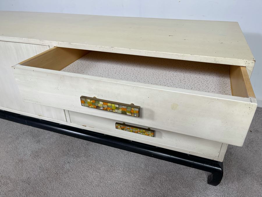 Mid-Century Modern James Mont Style Wooden Credenza With Mosaic Pulls 60W X 20D X 20H [Photo 10]