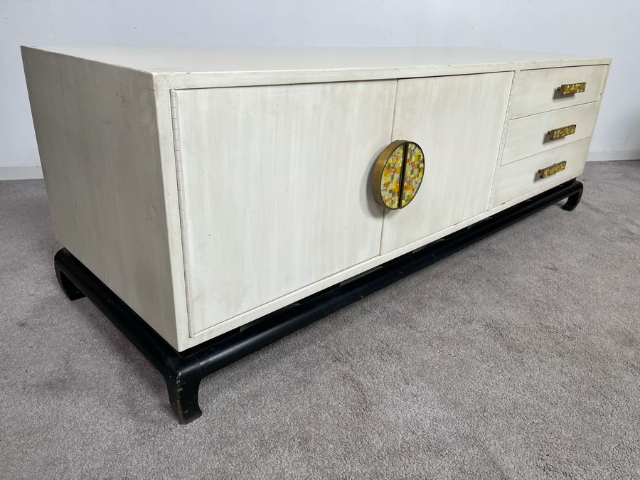 Mid-Century Modern James Mont Style Wooden Credenza With Mosaic Pulls 60W X 20D X 20H [Photo 15]