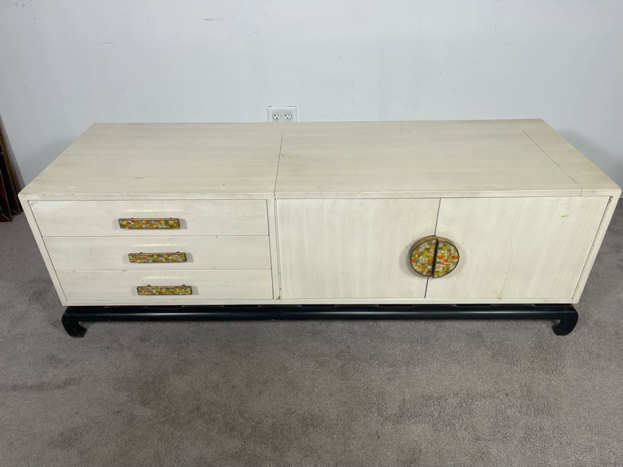 Mid-Century Modern James Mont Style Wooden Credenza With Mosaic Pulls 60W X 20D X 20H [Photo 4]