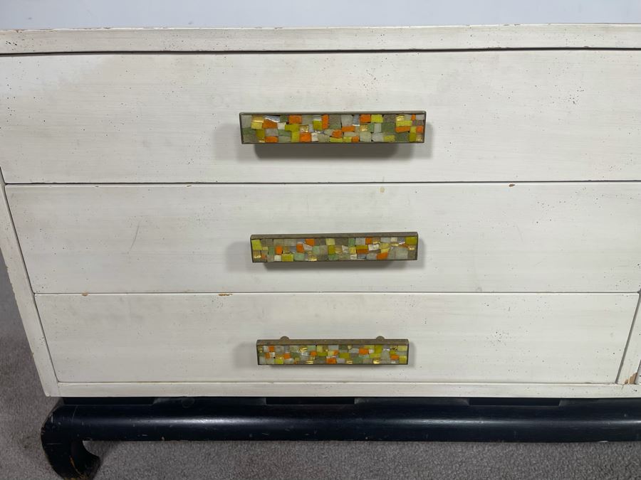 Mid-Century Modern James Mont Style Wooden Credenza With Mosaic Pulls 60W X 20D X 20H [Photo 7]