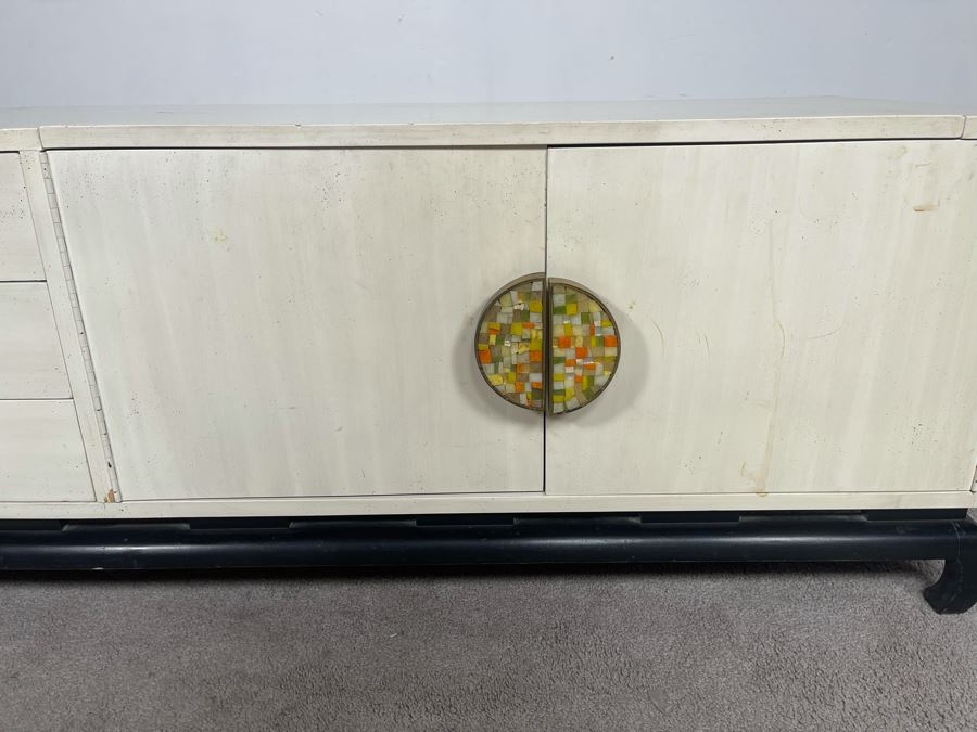 Mid-Century Modern James Mont Style Wooden Credenza With Mosaic Pulls 60W X 20D X 20H [Photo 5]