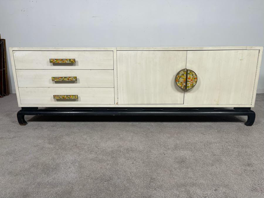 Mid-Century Modern James Mont Style Wooden Credenza With Mosaic Pulls 60W X 20D X 20H [Photo 1]