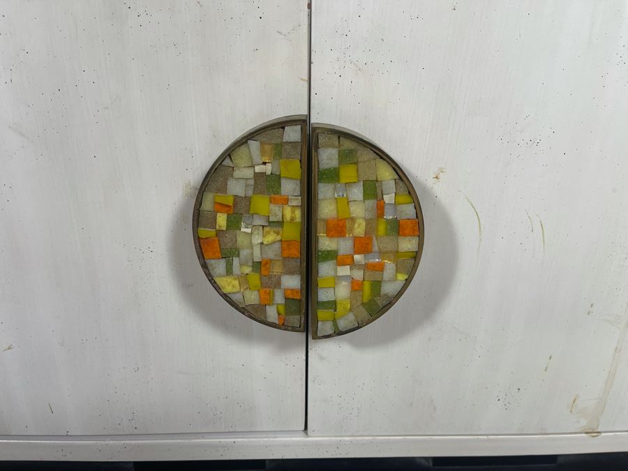 Mid-Century Modern James Mont Style Wooden Credenza With Mosaic Pulls 60W X 20D X 20H [Photo 6]