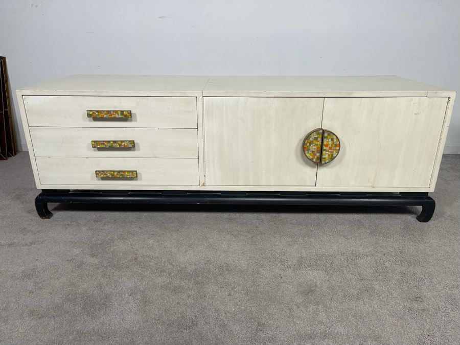 Mid-Century Modern James Mont Style Wooden Credenza With Mosaic Pulls 60W X 20D X 20H [Photo 3]