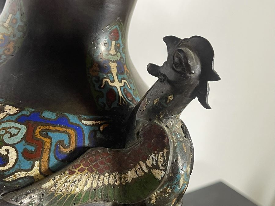 Old Chinese Bronze Champleve Urn Vase (Base Has Been Removed) 18H X 9W [Photo 18]