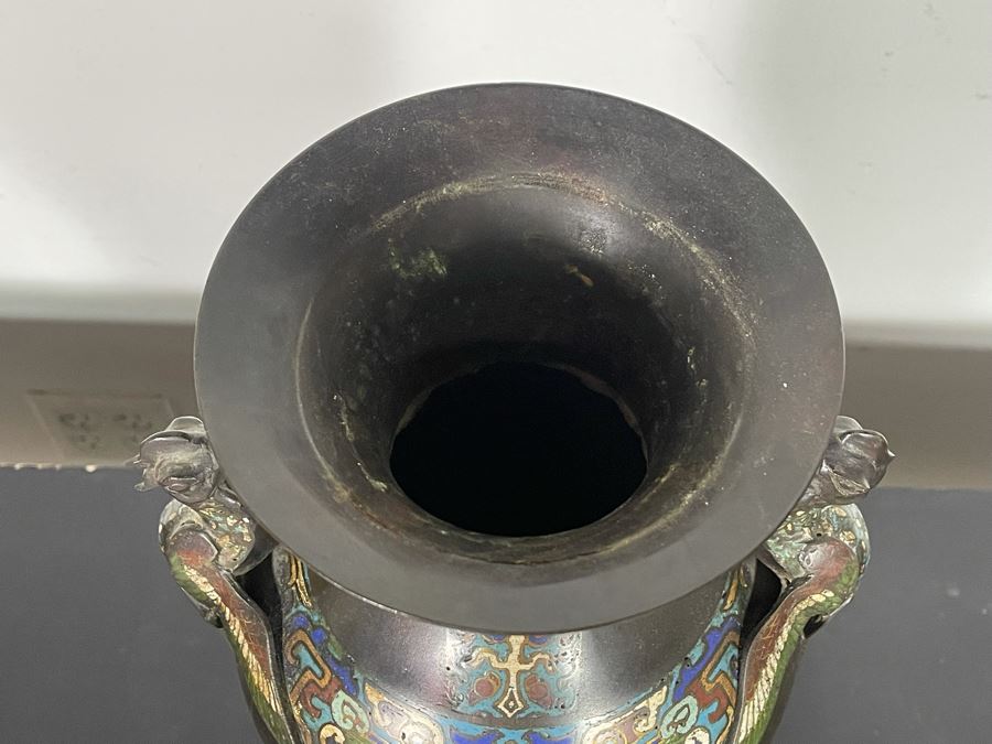 Old Chinese Bronze Champleve Urn Vase (Base Has Been Removed) 18H X 9W [Photo 14]